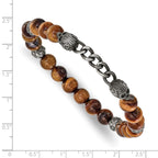 Antiqued Brown Tiger's Eye Skull Stainless Steel Bracelet 8mm