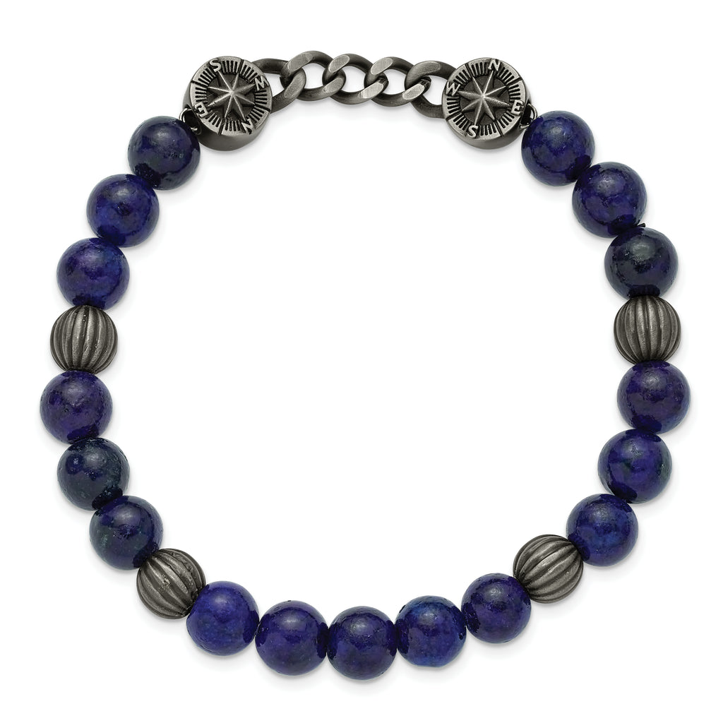 Antiqued Blue Lapis Compass Stainless Steel Bracelet 9mm