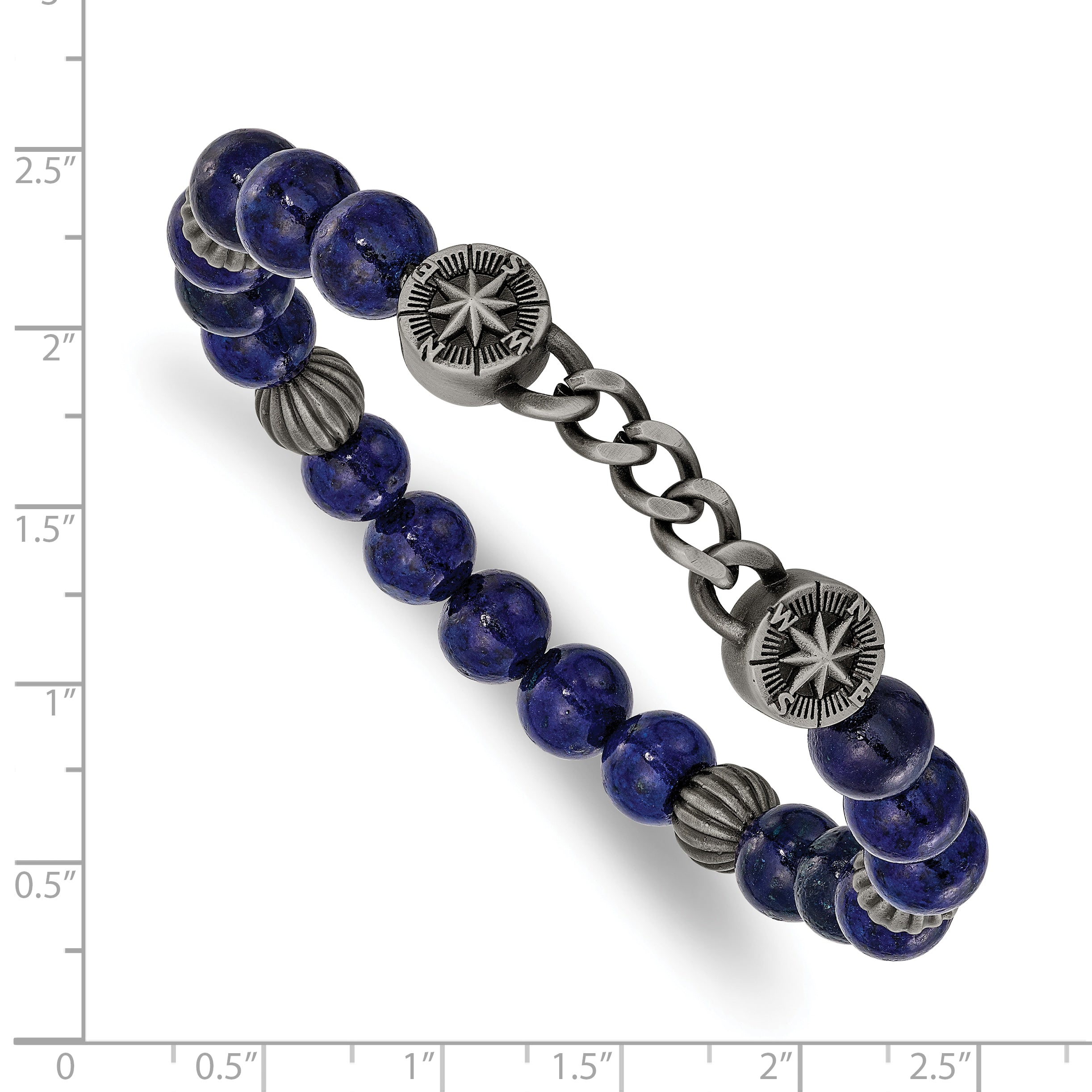 Antiqued Blue Lapis Compass Stainless Steel Bracelet 9mm