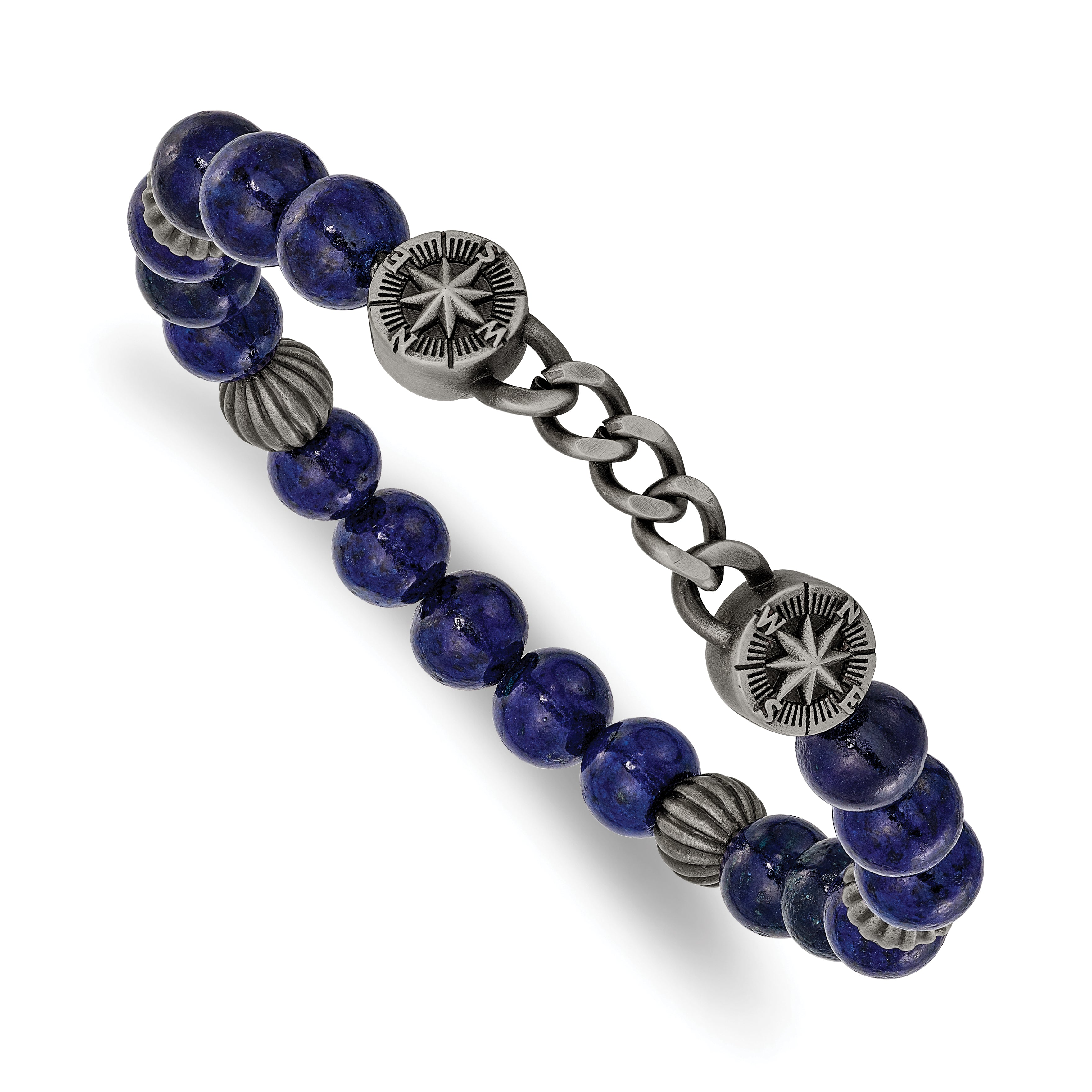 Antiqued Blue Lapis Compass Stainless Steel Bracelet 9mm Main image