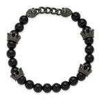 Antiqued Black Agate Crown Stainless Steel Bracelet 8mm