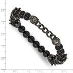 Antiqued Black Agate Crown Stainless Steel Bracelet 8mm