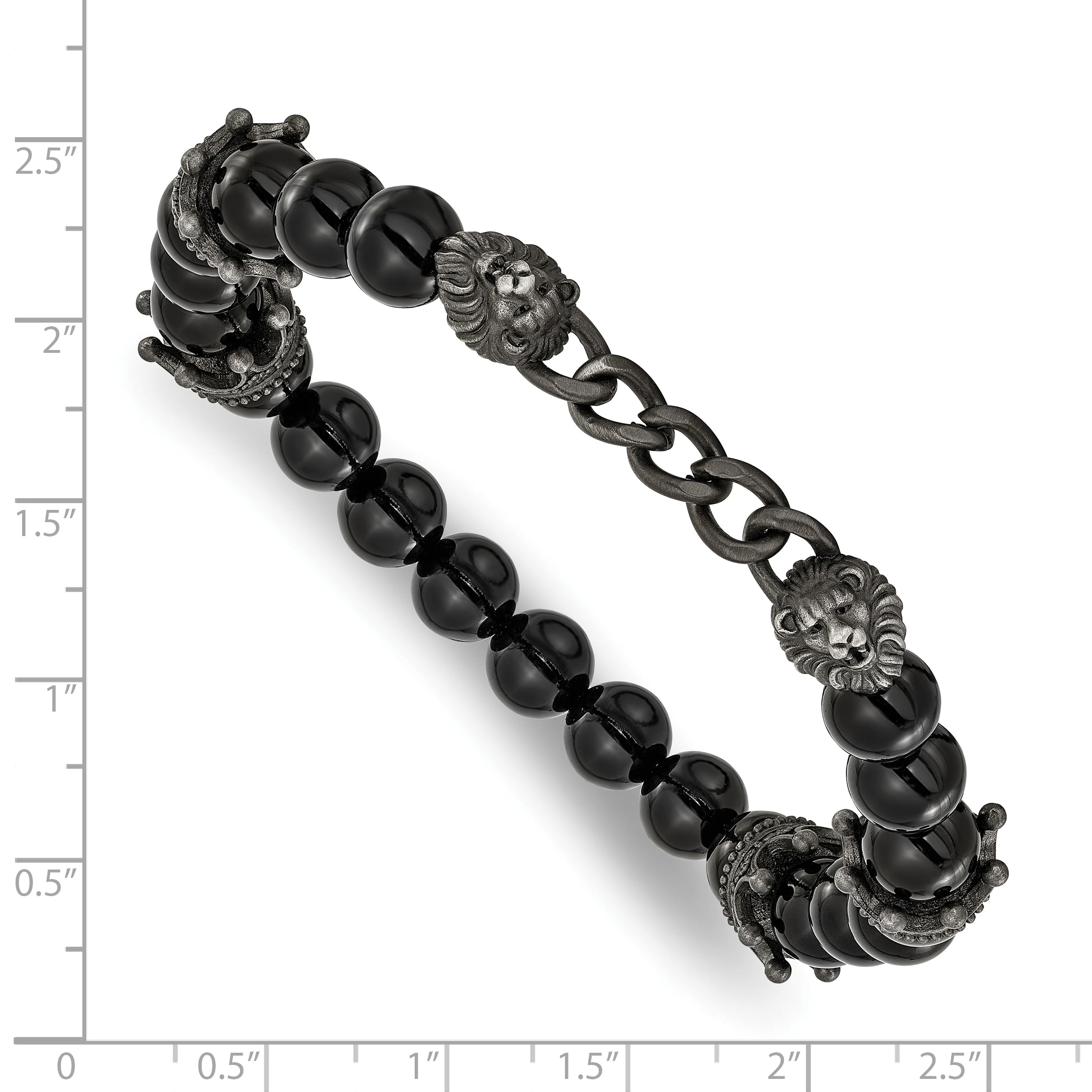 Antiqued Black Agate Crown Stainless Steel Bracelet 8mm