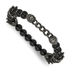 Antiqued Black Agate Crown Stainless Steel Bracelet 8mm