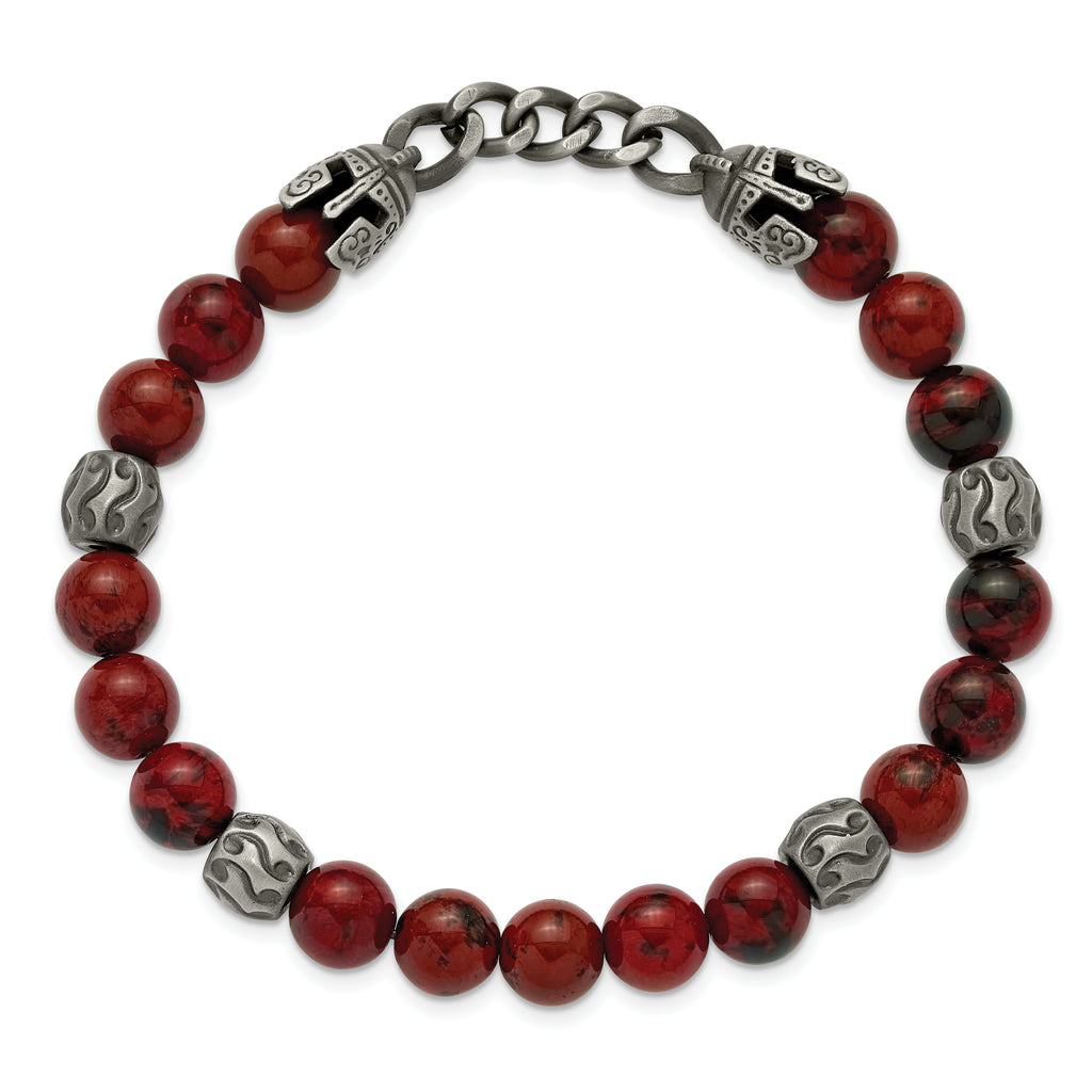 Antiqued Brown Obsidian Stainless Steel Bracelet 8.5mm