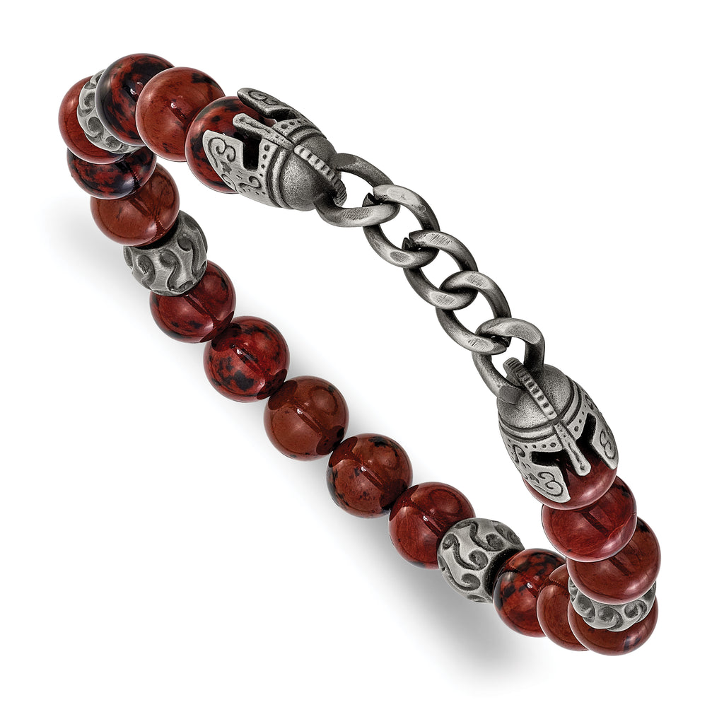 Antiqued Brown Obsidian Stainless Steel Bracelet 8.5mm