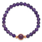 Rose-Tone Polished Purple Amethyst Stainless Steel Bracelet 7mm
