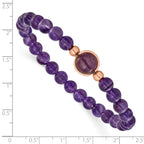 Rose-Tone Polished Purple Amethyst Stainless Steel Bracelet 7mm