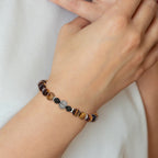 Antiqued Black Agate Stainless Steel Bracelet 8mm 7in