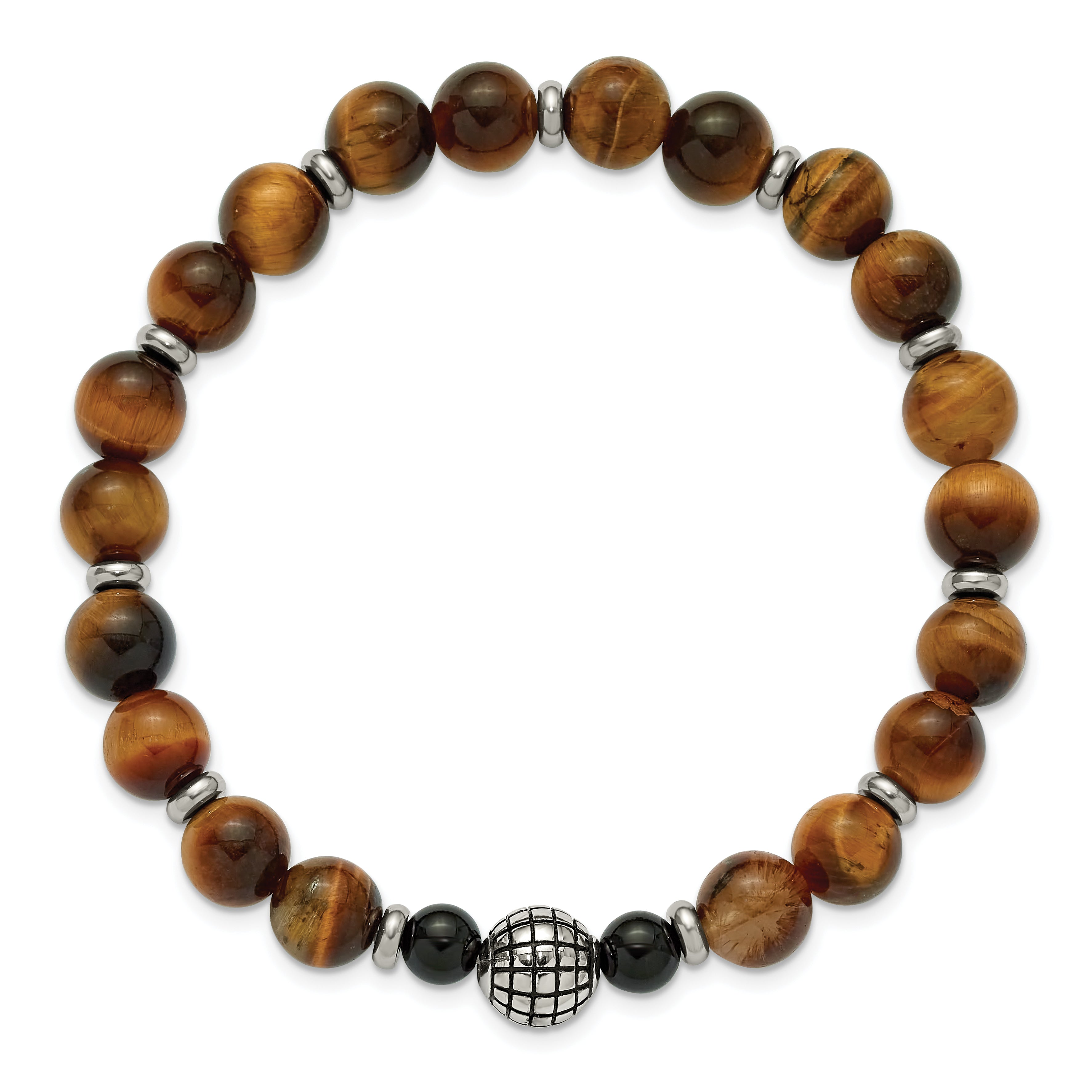 Antiqued Black Agate Stainless Steel Bracelet 8mm 7in Secondary image