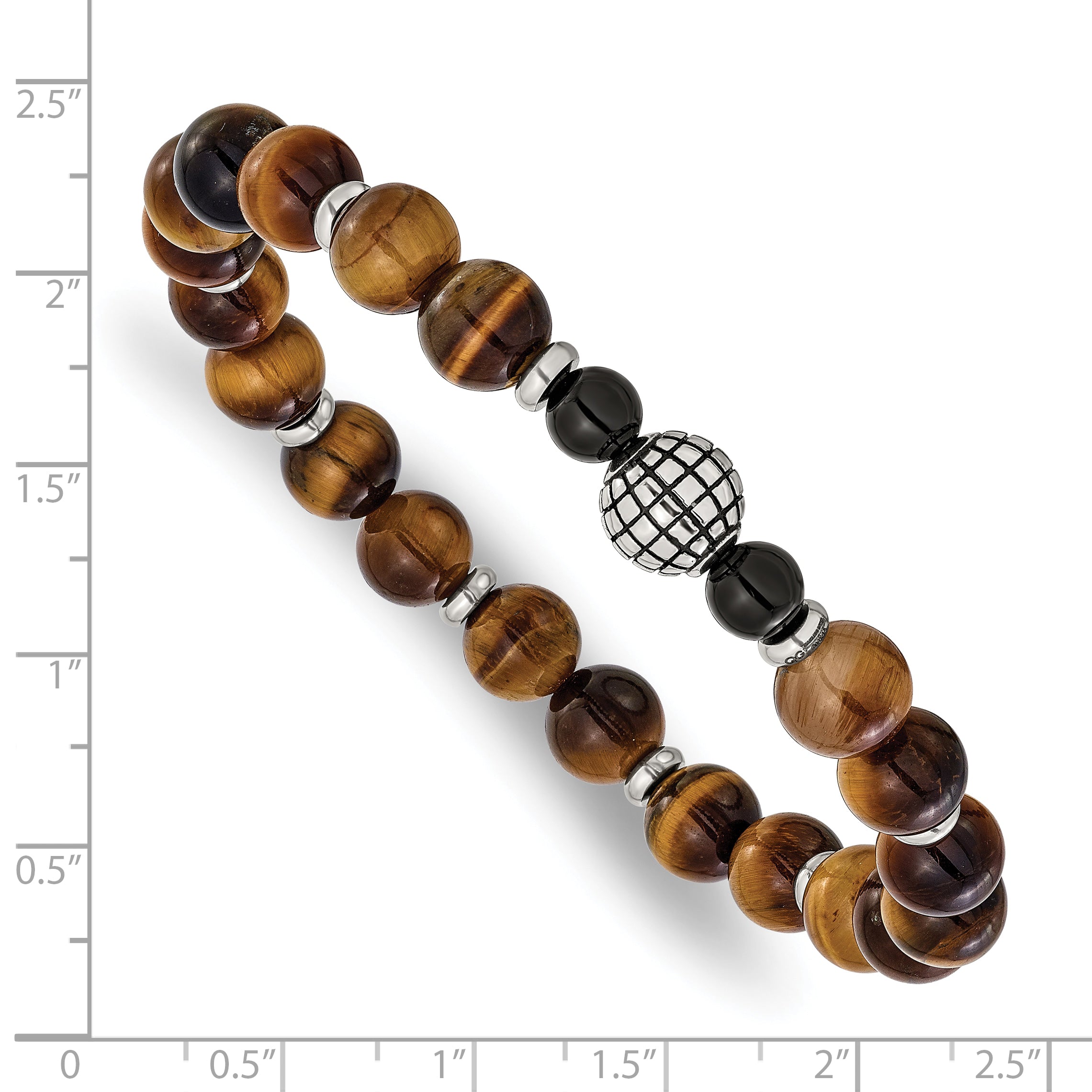 Antiqued Black Agate Stainless Steel Bracelet 8mm 7in