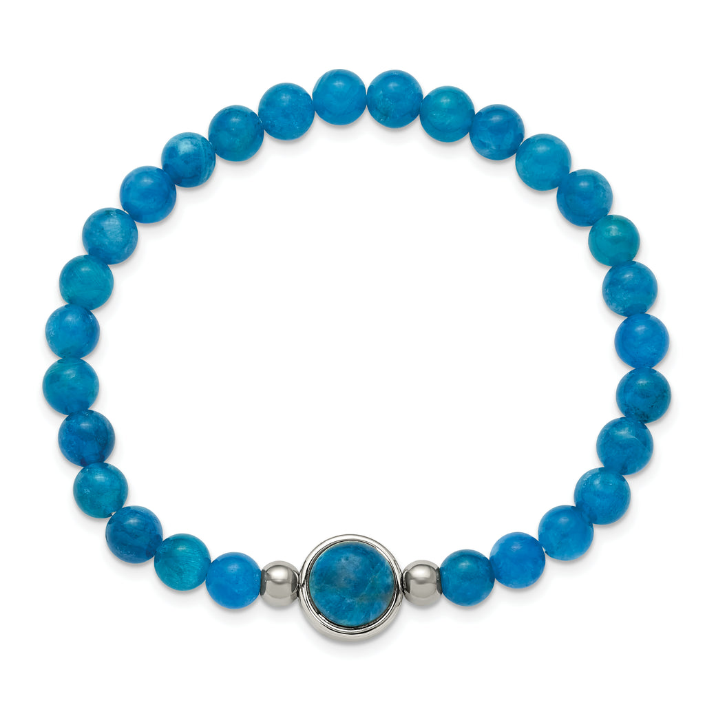 Polished Blue Apatite Stainless Steel Bracelet 6mm