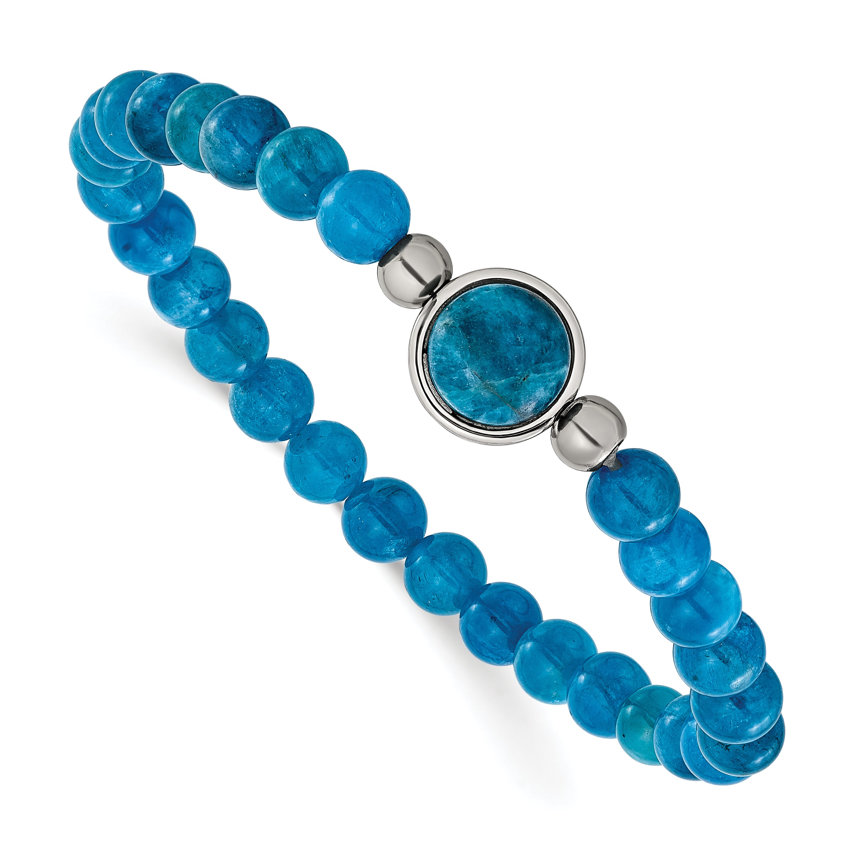 Polished Blue Apatite Stainless Steel Bracelet 6mm Main image