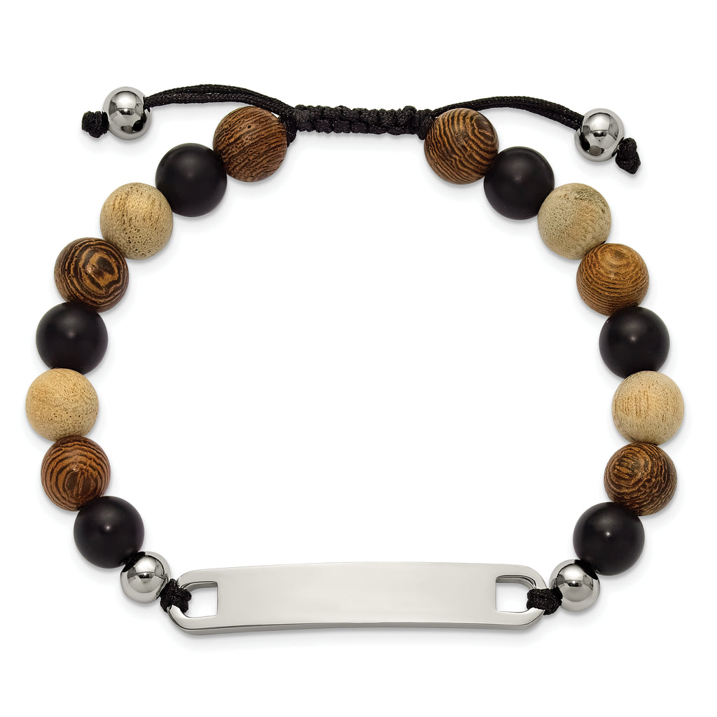 Polished Black Onyx Wood Stainless Steel Nylon Chain Bracelet 8mm
