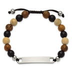 Polished Black Onyx Wood Stainless Steel Nylon Chain Bracelet 8mm