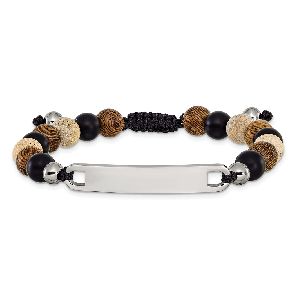 Polished Black Onyx Wood Stainless Steel Nylon Chain Bracelet 8mm