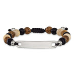 Polished Black Onyx Wood Stainless Steel Nylon Chain Bracelet 8mm