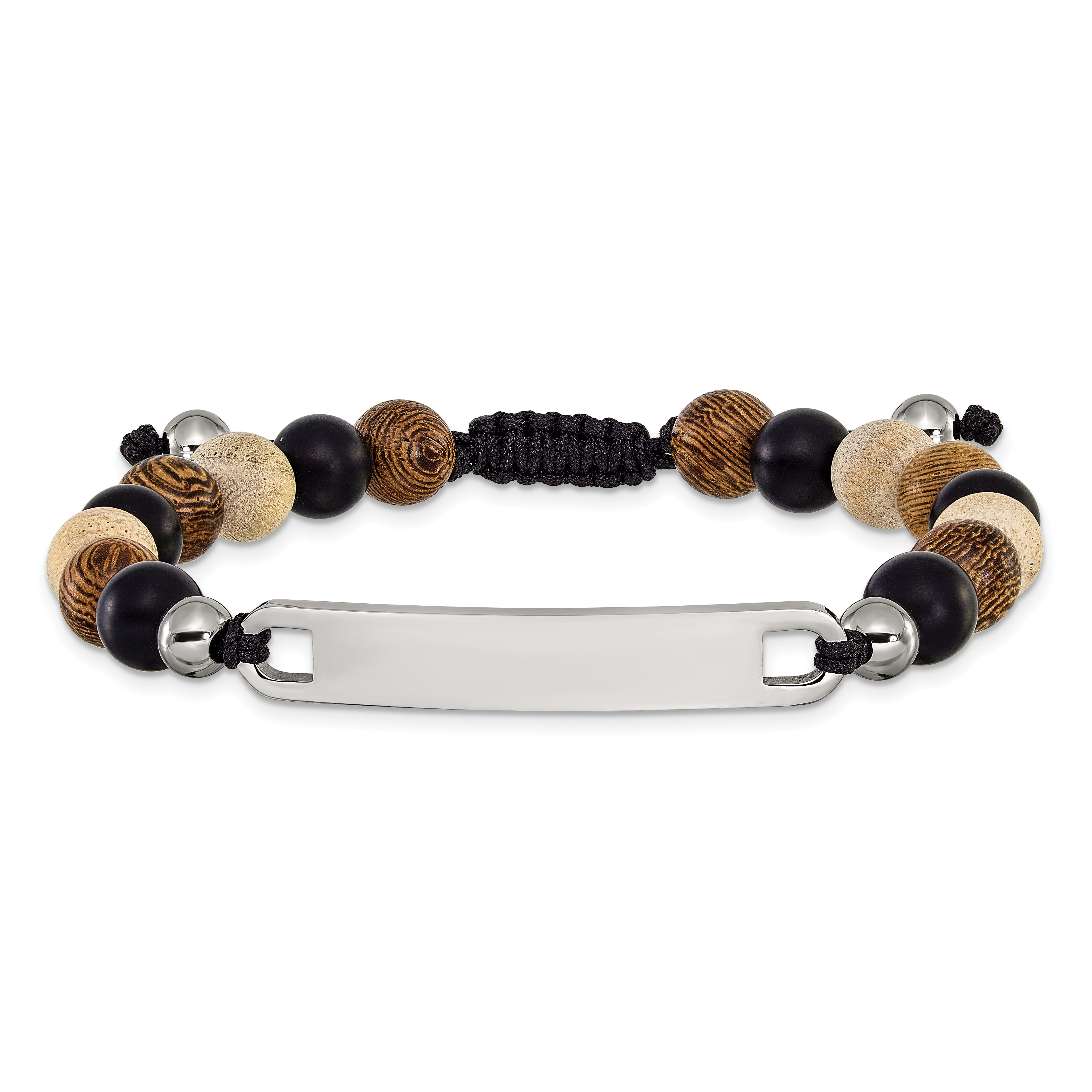Polished Black Onyx Wood Stainless Steel Nylon Chain Bracelet 8mm