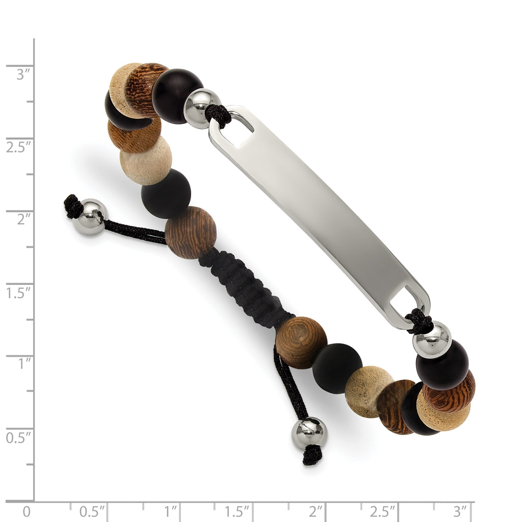 Polished Black Onyx Wood Stainless Steel Nylon Chain Bracelet 8mm