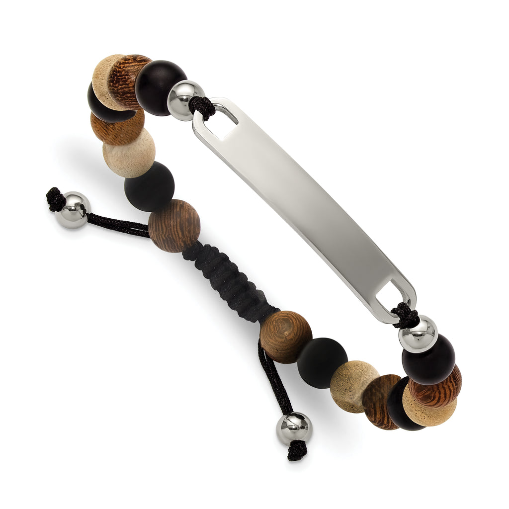Polished Black Onyx Wood Stainless Steel Nylon Chain Bracelet 8mm