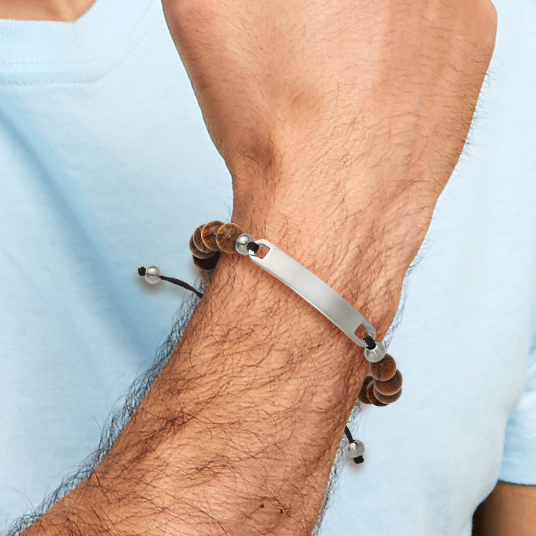 Brushed Wood Stainless Steel Nylon Chain Bracelet 8mm