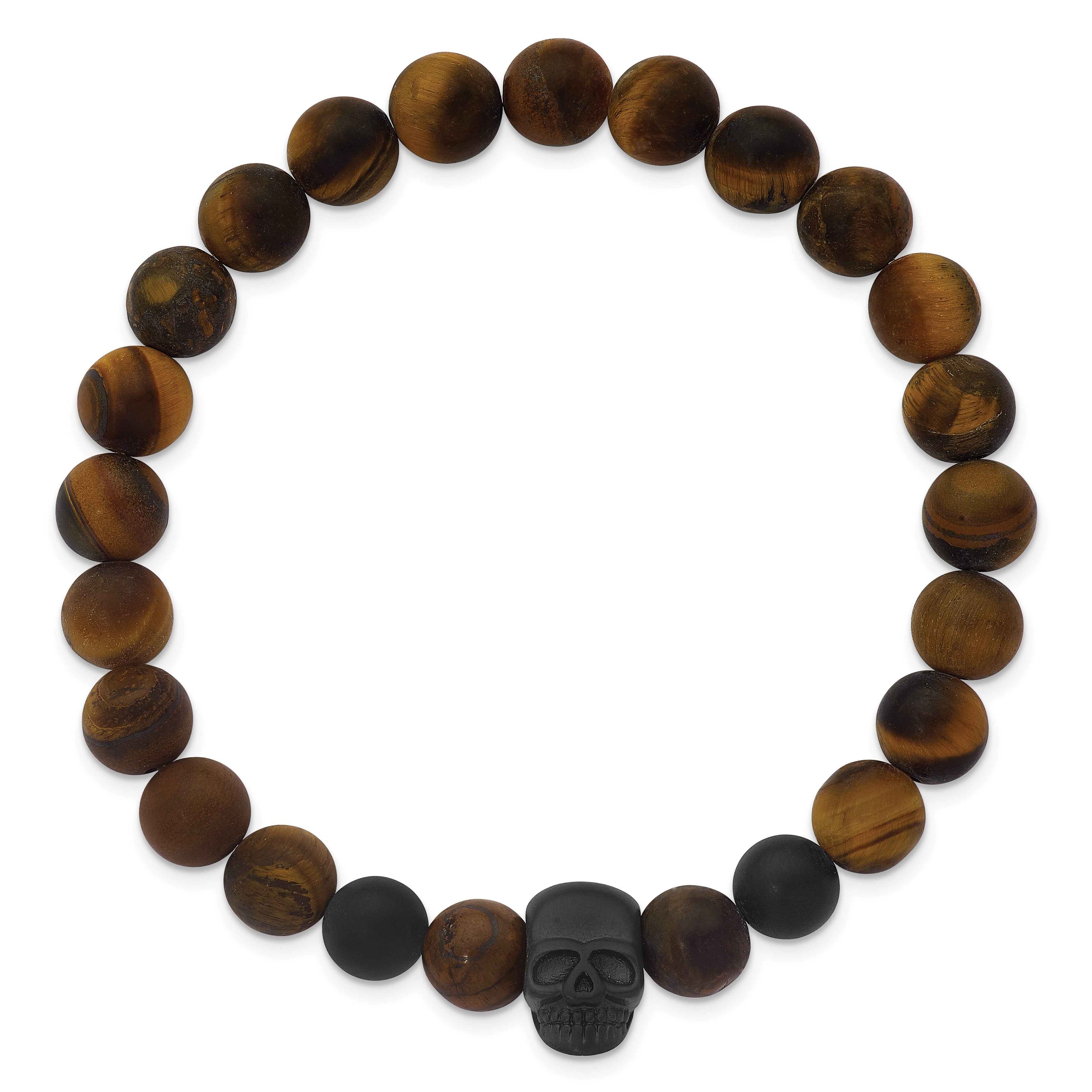 Black Ion-Plated Brushed Multi-color Tiger's Eye Skull Stainless Steel Ball (Beaded) Chain Bracelet 8.75mm Secondary image