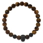 Black Ion-Plated Brushed Multi-color Tiger's Eye Skull Stainless Steel Ball (Beaded) Chain Bracelet 8.75mm