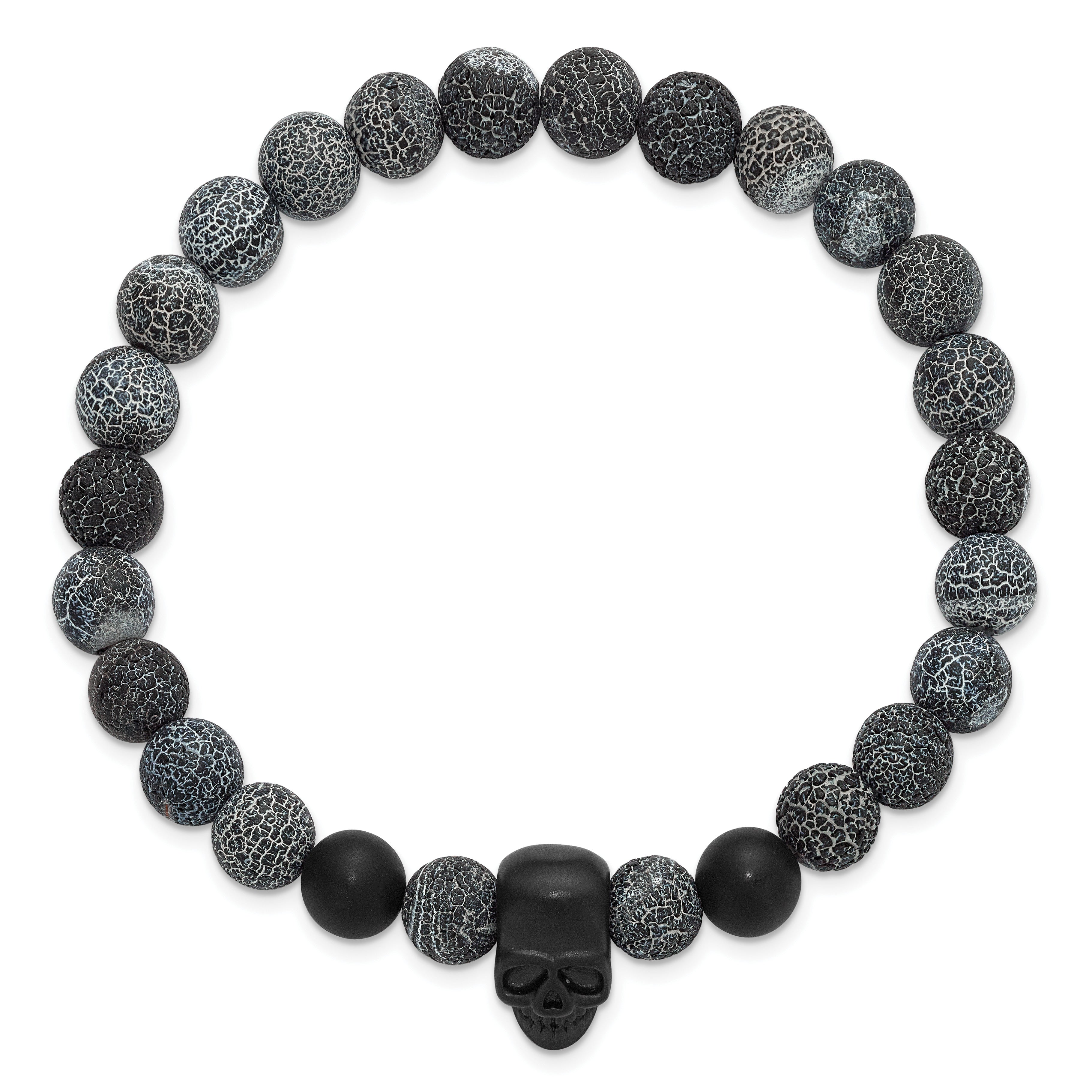 Black Ion-Plated Brushed Skull Stainless Steel Ball (Beaded) Chain Bracelet 8mm Secondary image