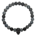 Black Ion-Plated Brushed Skull Stainless Steel Ball (Beaded) Chain Bracelet 8mm