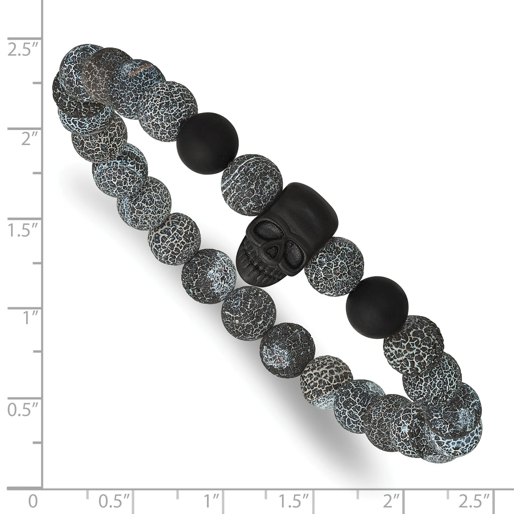Black Ion-Plated Brushed Skull Stainless Steel Ball (Beaded) Chain Bracelet 8mm