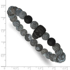 Black Ion-Plated Brushed Skull Stainless Steel Ball (Beaded) Chain Bracelet 8mm