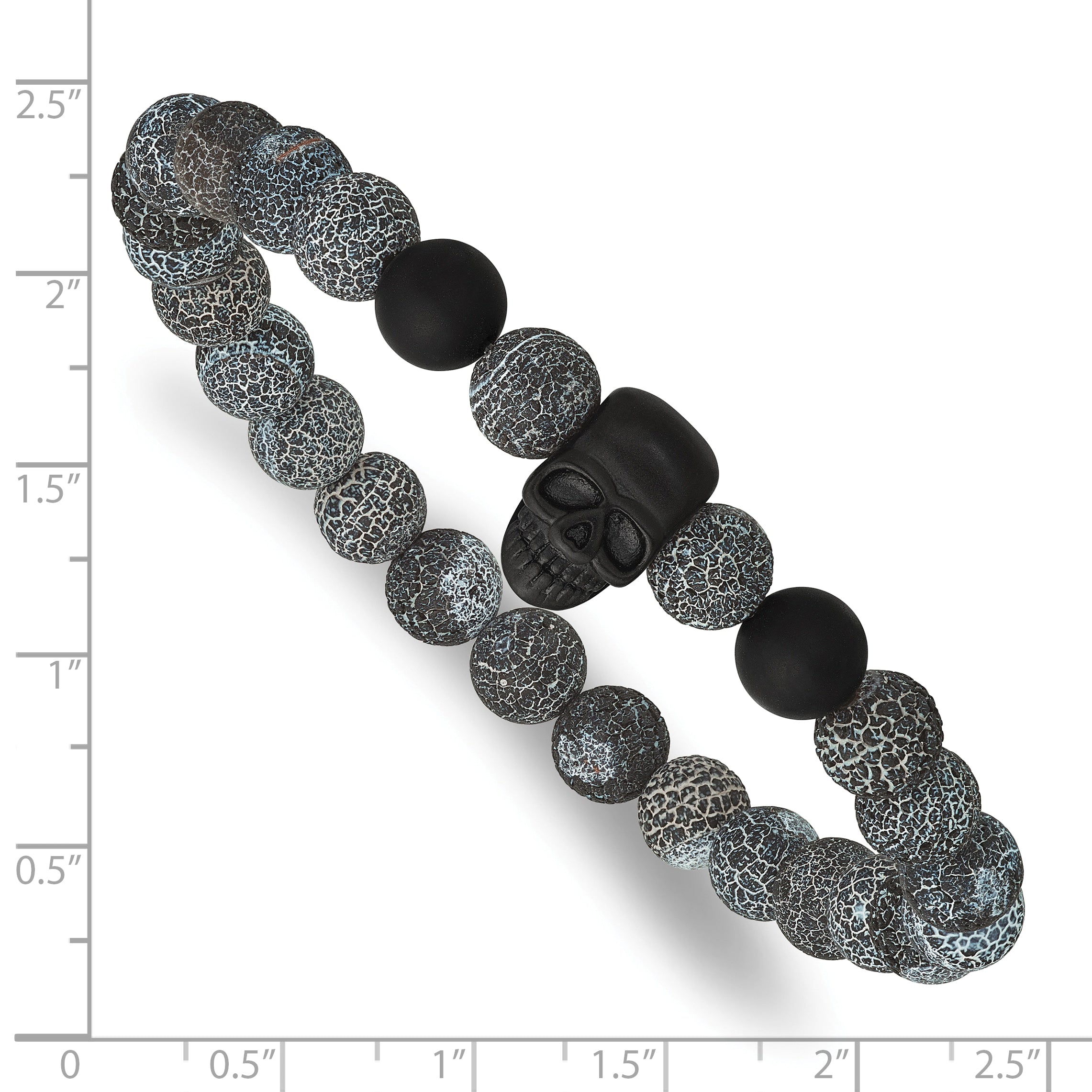 Black Ion-Plated Brushed Skull Stainless Steel Ball (Beaded) Chain Bracelet 8mm