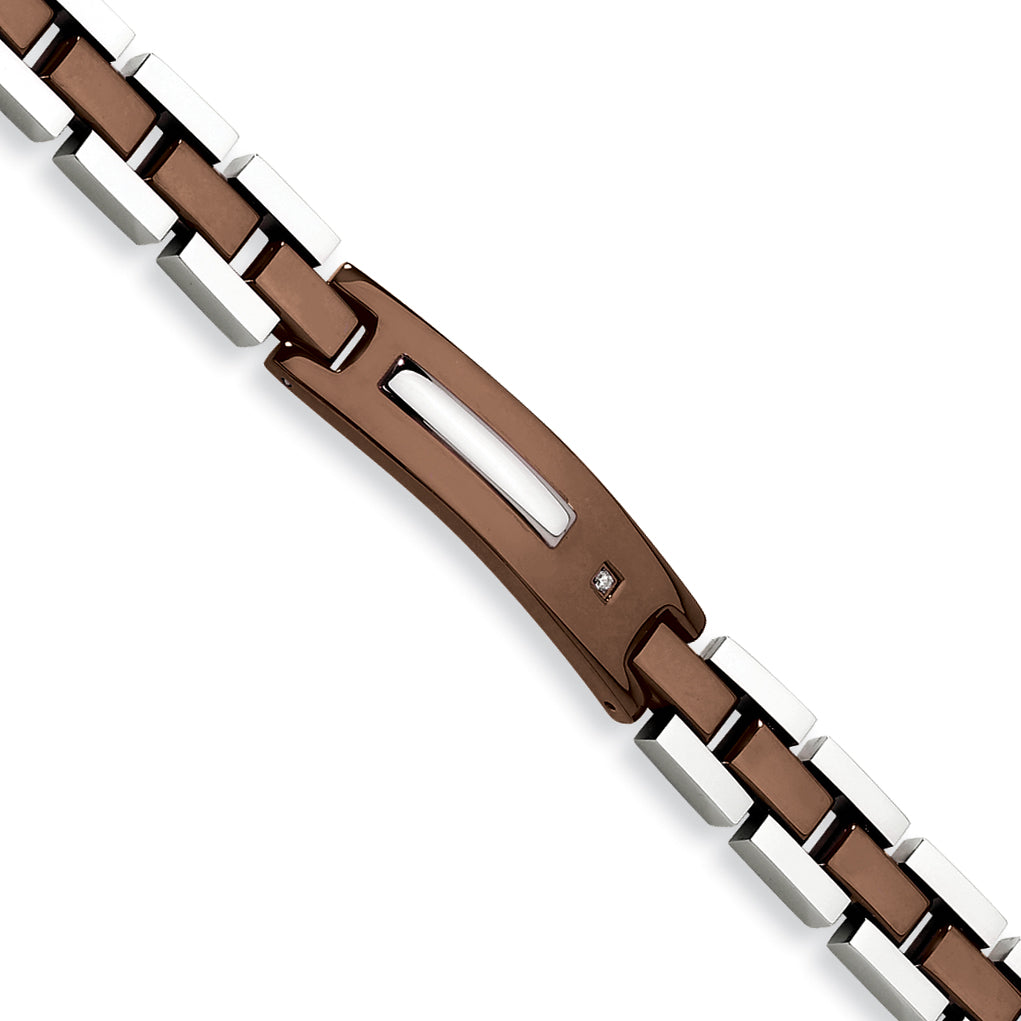 Stainless Steel Polished Brown IP-plated with .01 carat Diamond Bracelet for Men Main image