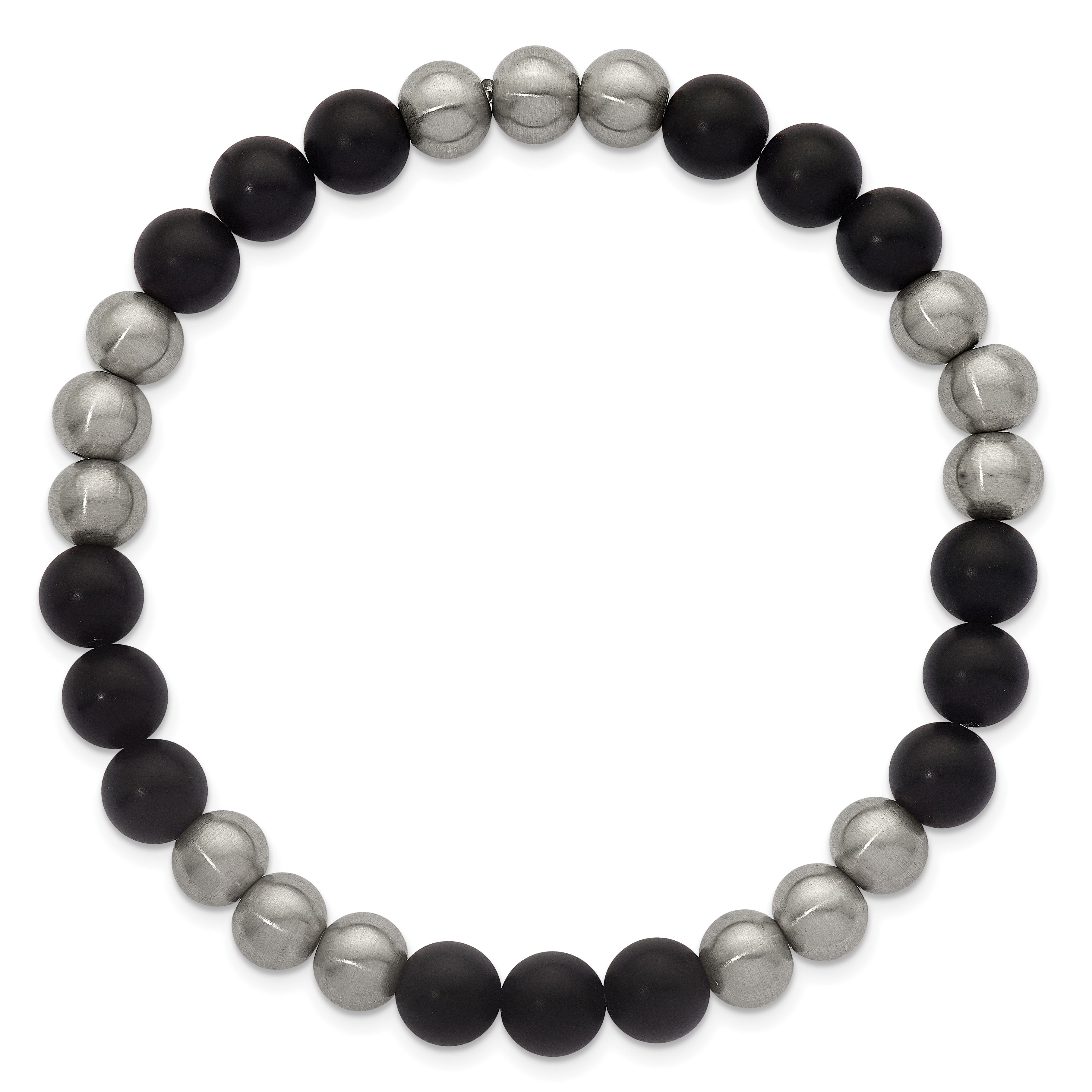 Brushed Black Onyx Stainless Steel Ball (Beaded) Chain Bracelet 8.3mm Secondary image