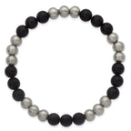 Brushed Black Onyx Stainless Steel Ball (Beaded) Chain Bracelet 8.3mm