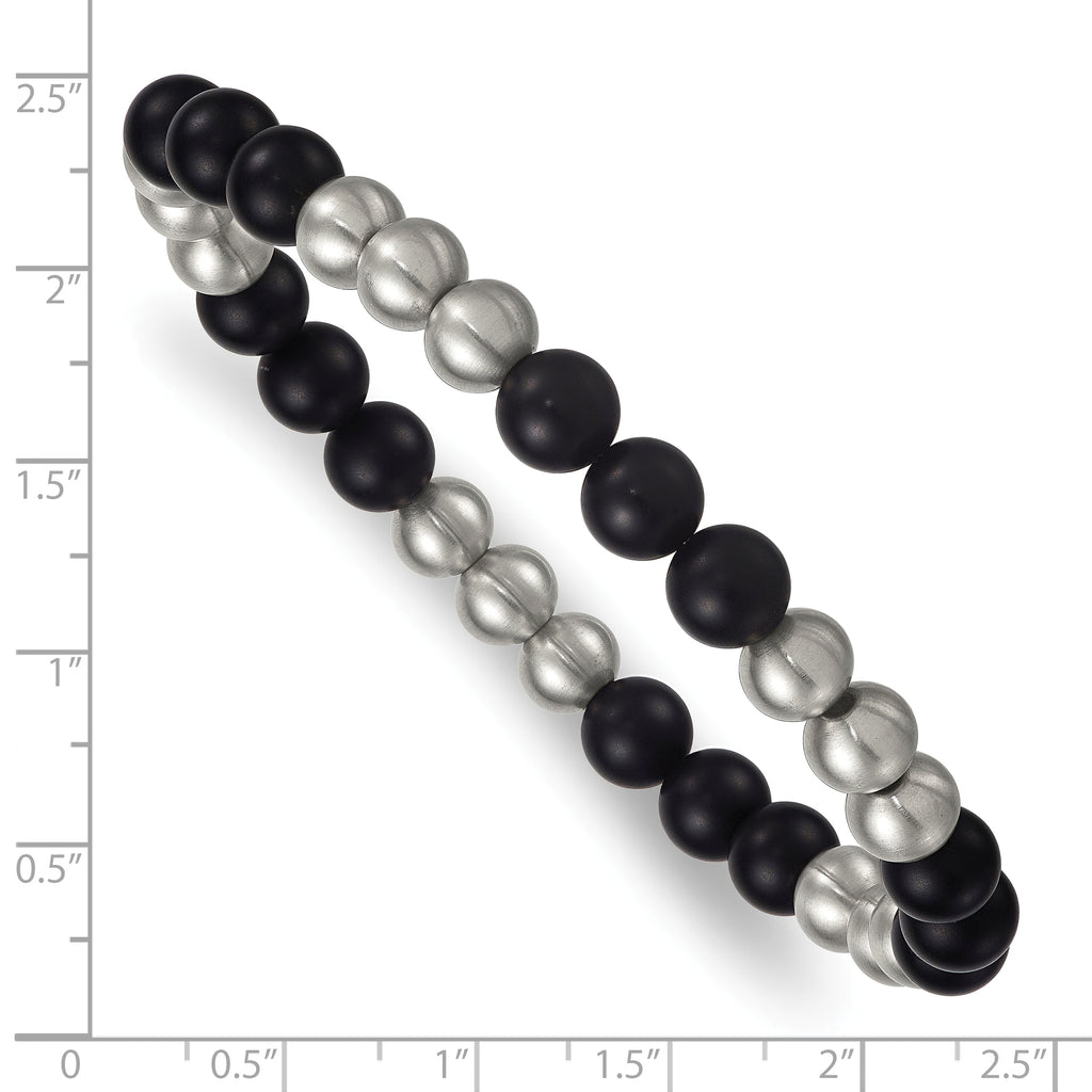 Brushed Black Onyx Stainless Steel Ball (Beaded) Chain Bracelet 8.3mm