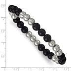 Brushed Black Onyx Stainless Steel Ball (Beaded) Chain Bracelet 8.3mm