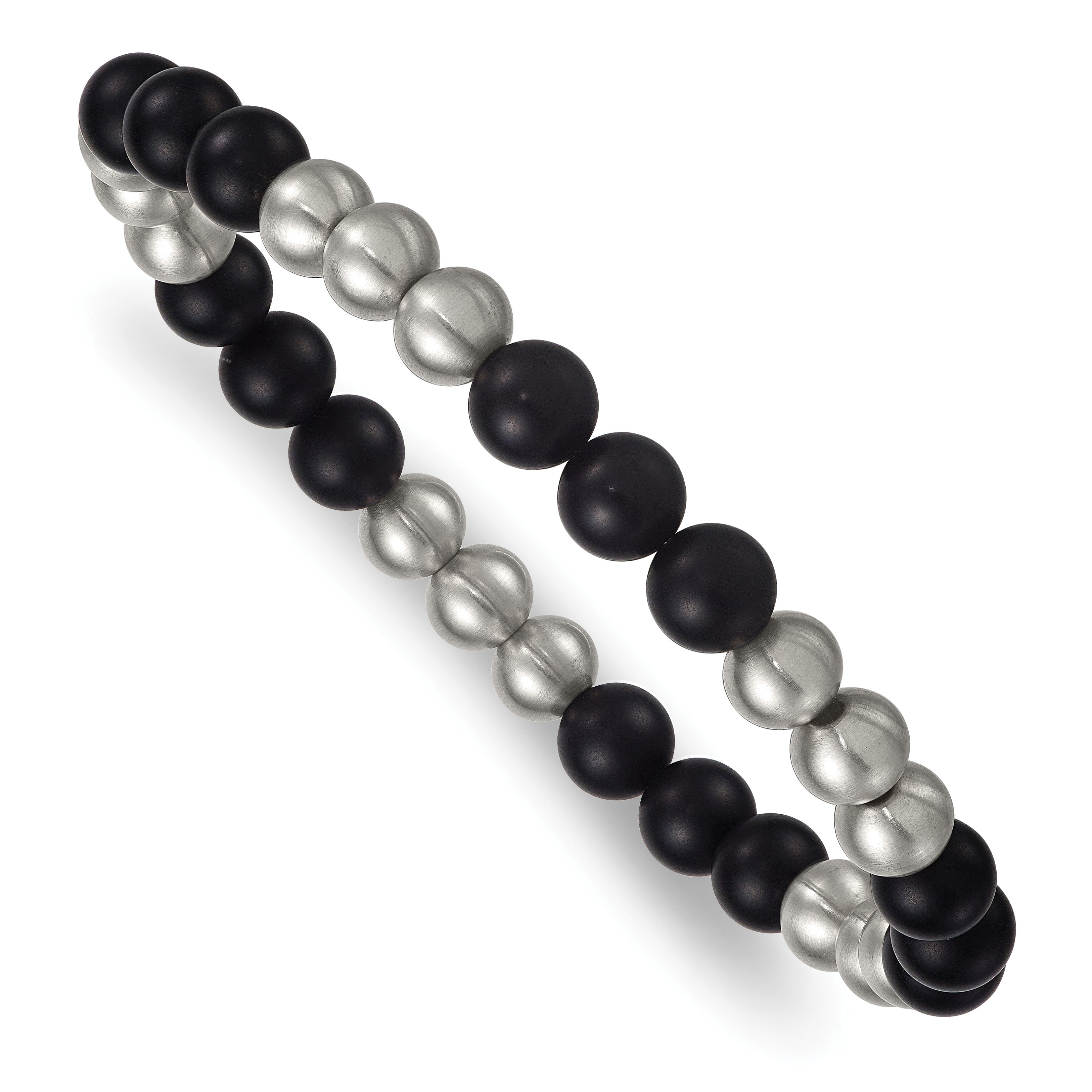 Brushed Black Onyx Stainless Steel Ball (Beaded) Chain Bracelet 8.3mm