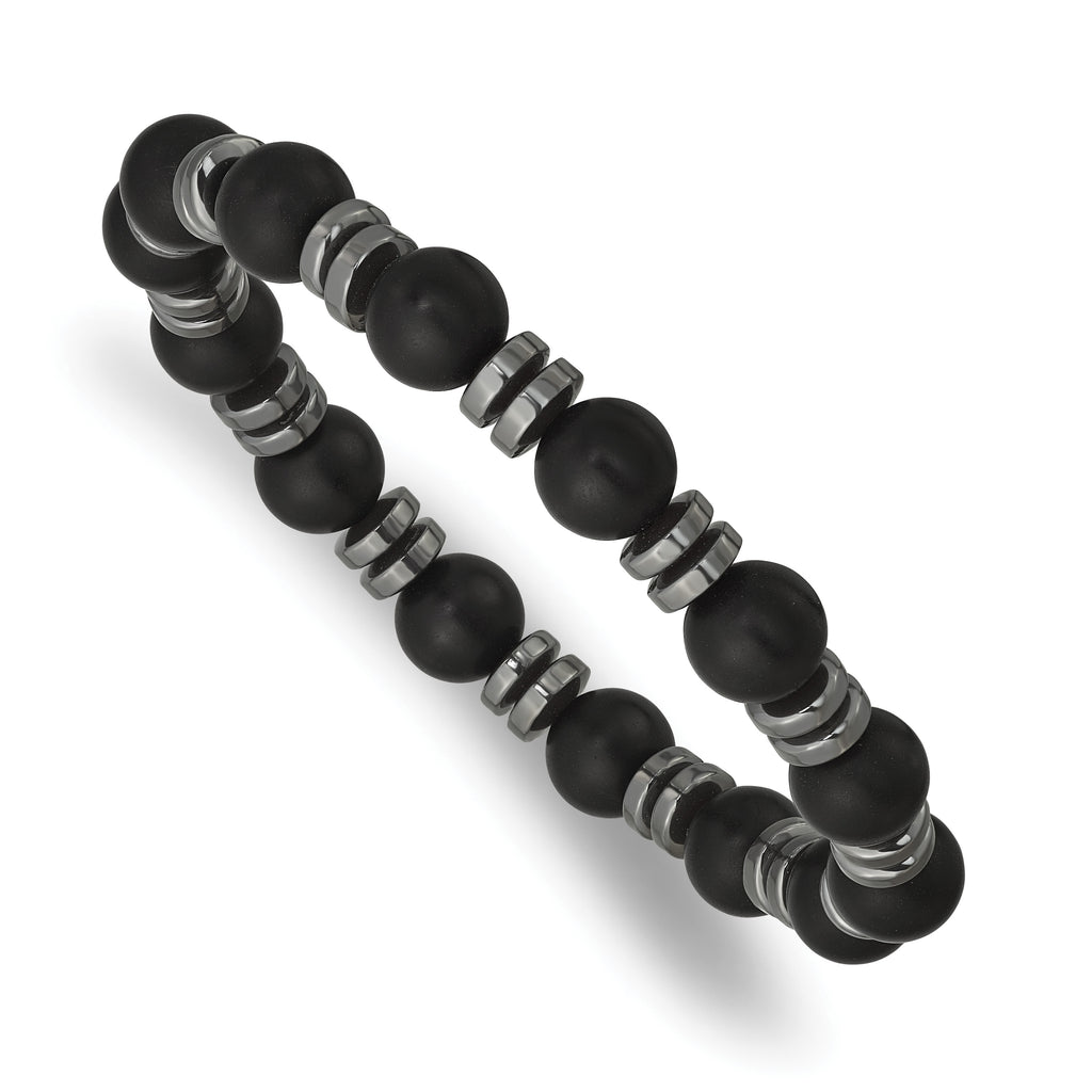 Brushed Grey Hematite Stainless Steel Ball (Beaded) Chain Bracelet 8.3mm