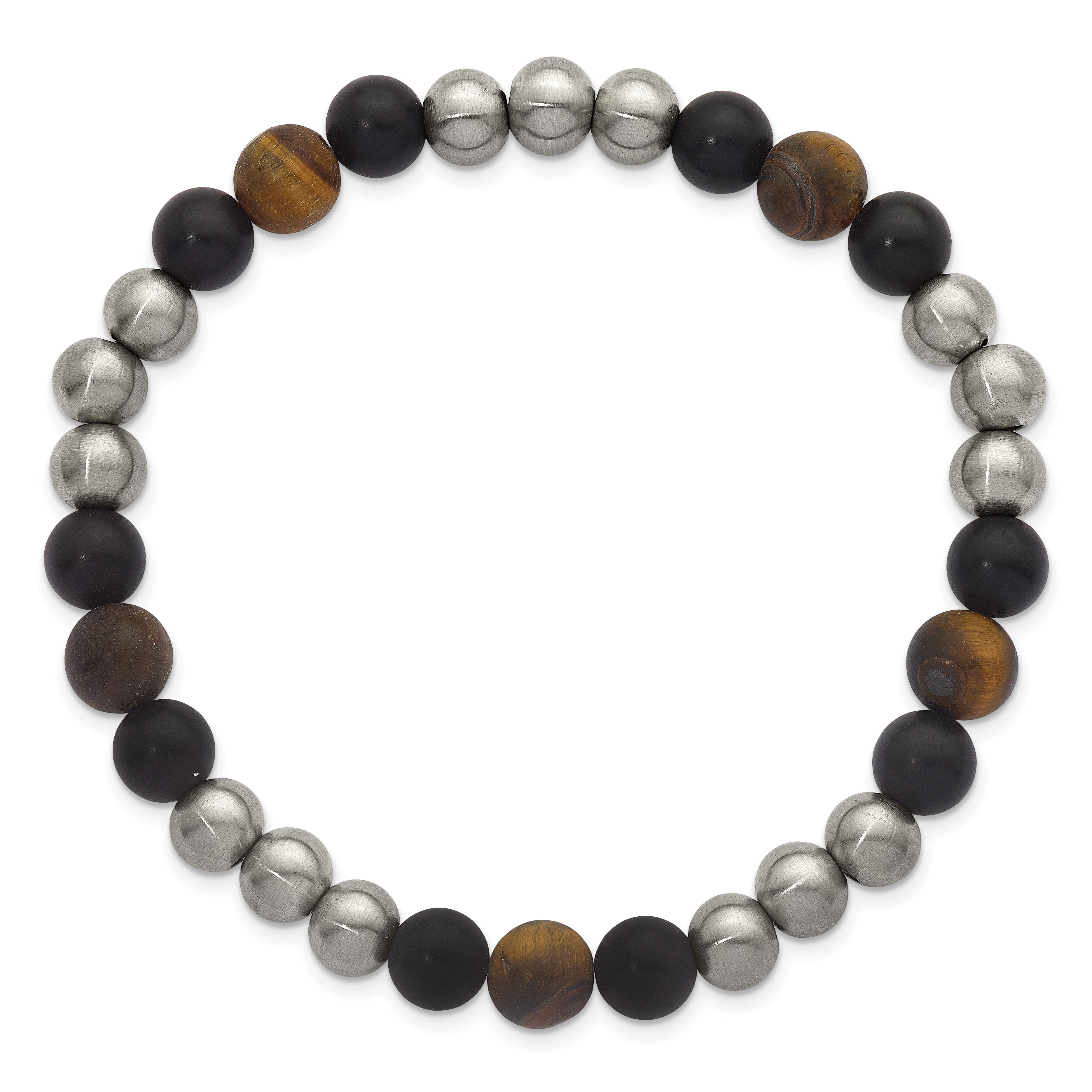 Brushed Multi-color Tiger's Eye Stainless Steel Ball (Beaded) Chain Bracelet 8.9mm Secondary image