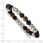 Brushed Multi-color Tiger's Eye Stainless Steel Ball (Beaded) Chain Bracelet 8.9mm
