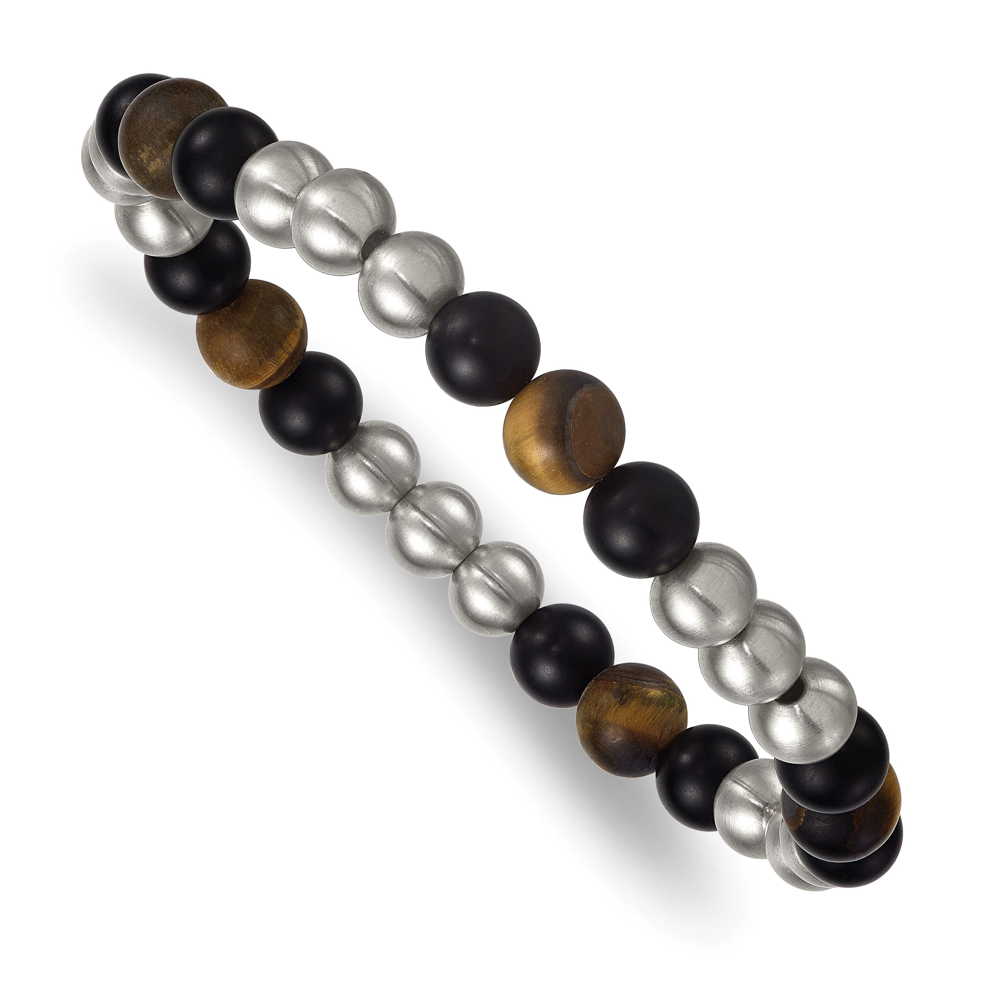 Brushed Multi-color Tiger's Eye Stainless Steel Ball (Beaded) Chain Bracelet 8.9mm