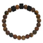 Black Ion-Plated Brushed Multi-color Tiger's Eye Stainless Steel Ball (Beaded) Chain Bracelet 8.5mm