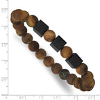 Black Ion-Plated Brushed Multi-color Tiger's Eye Stainless Steel Ball (Beaded) Chain Bracelet 8.5mm
