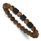 Black Ion-Plated Brushed Multi-color Tiger's Eye Stainless Steel Ball (Beaded) Chain Bracelet 8.5mm