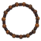 Wood Stainless Steel Ball (Beaded) Chain Bracelet 8.5mm