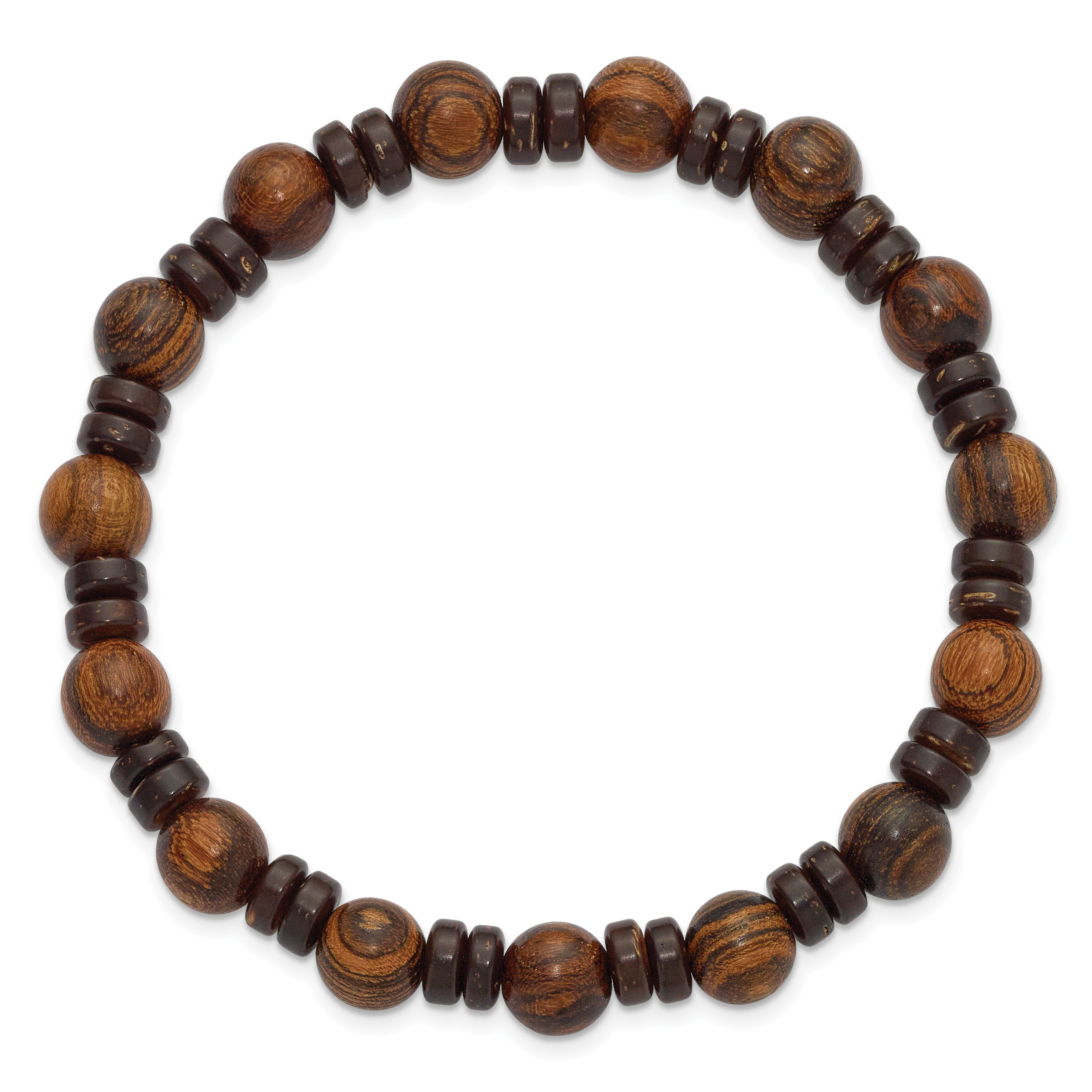 Wood Stainless Steel Ball (Beaded) Chain Bracelet 8.5mm