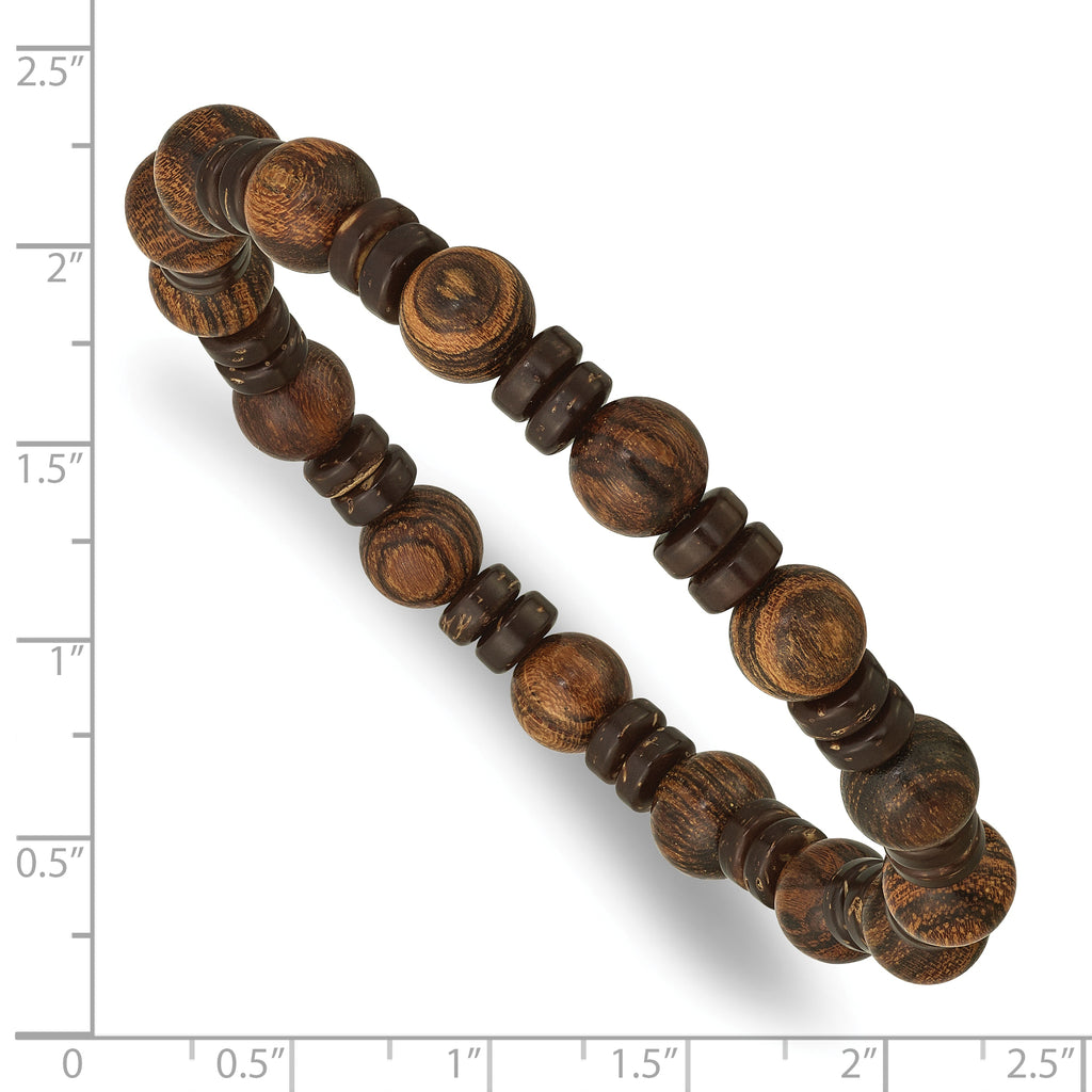 Wood Stainless Steel Ball (Beaded) Chain Bracelet 8.5mm