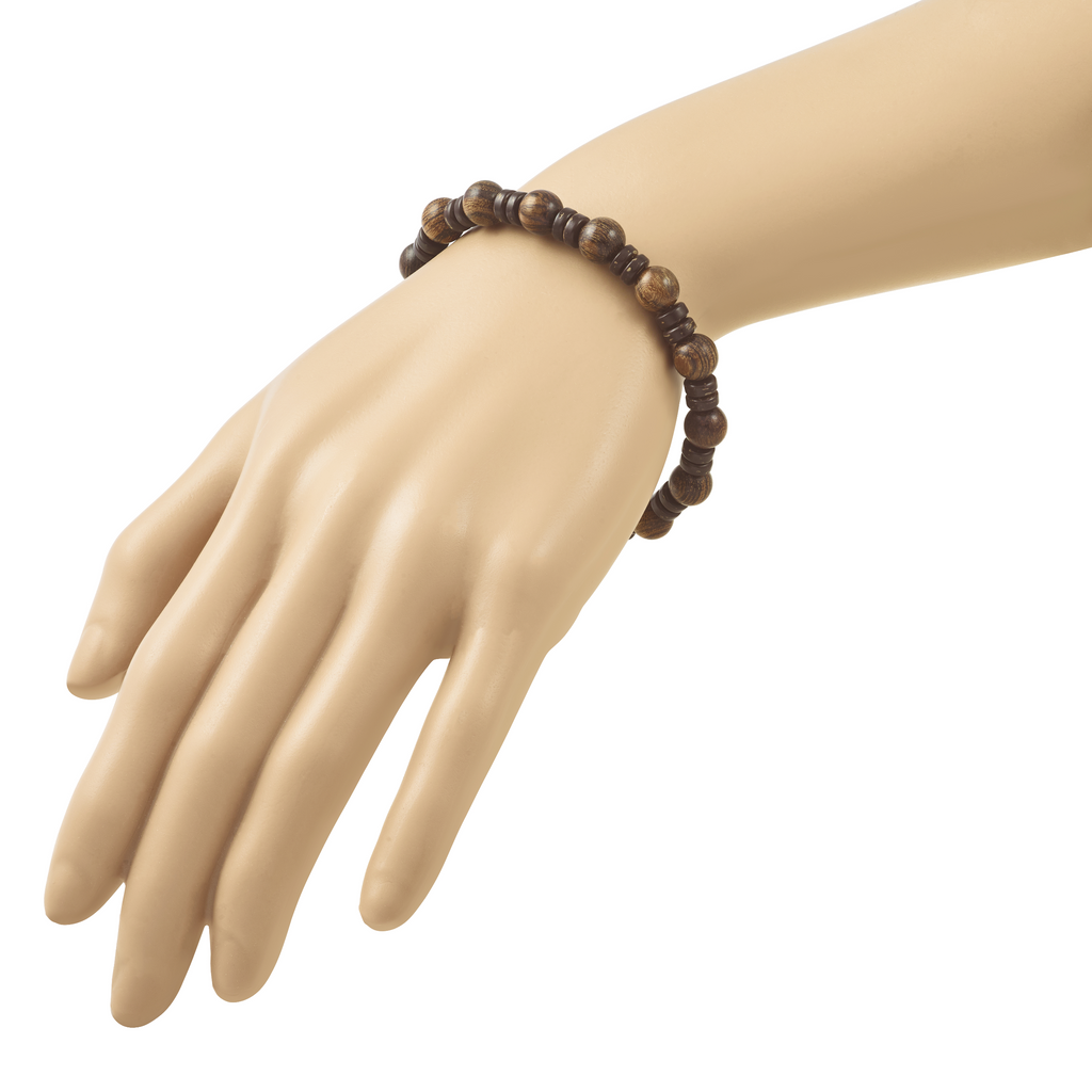 Wood Stainless Steel Ball (Beaded) Chain Bracelet 8.5mm