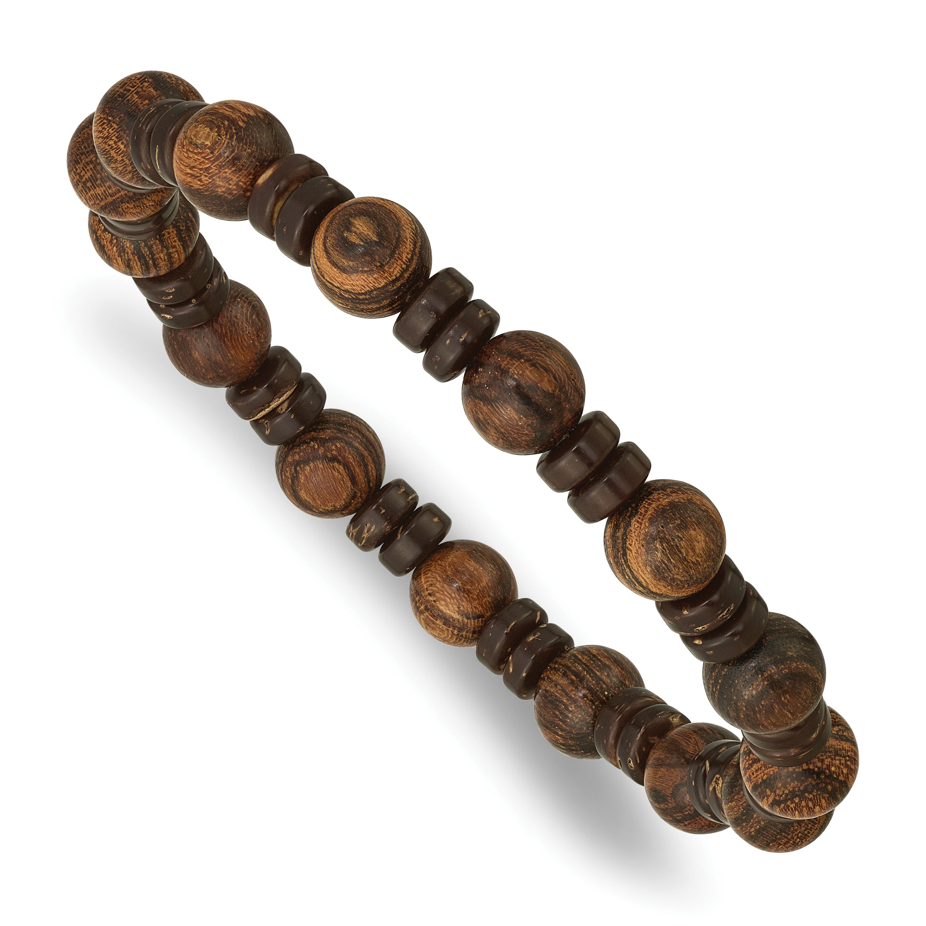 Wood Stainless Steel Ball (Beaded) Chain Bracelet 8.5mm